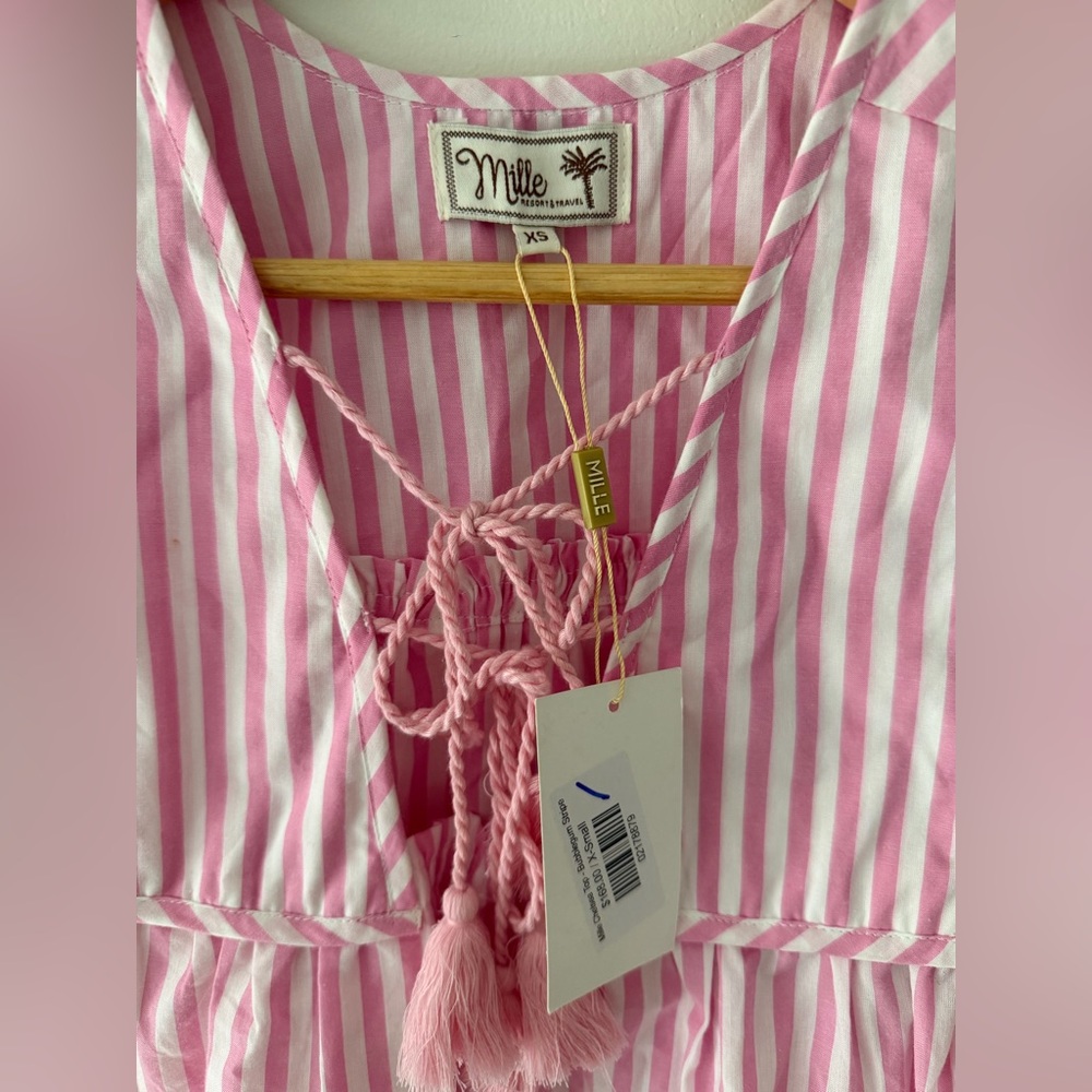 NEW Mille Chelsea Top in Bubblegum Stripe Pink White Tassel, XS - Picture 5 of 15